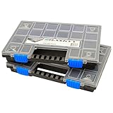 HASKYY Sortimentskoffer Sortimentskiste Sortimentsbox 2x Organizer XL - unterteilt und stapelbar - 345x249x50 mm Kleinteileschrank Werkzeugkiste Schraubbox Ablagefächer