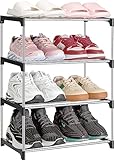 AJOXEL Schuhregal mit 4 Ebenen, Verdicktes Stahlrohr Shoe Rack für 8 Paare Schuhe, Stabiles und langlebiges Schuhregal Schmal für Platzsparende Flur Schlafzimmer, Schuhregal Klein