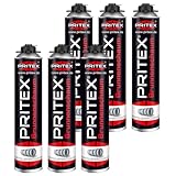 PRITEX – Brunnenschaum 6 x 750 ml zur Montage von Brunnenschachtringen & Rohrelementen – Pistolenschaum mit sehr guter Haftung & hoher Beständigkeit – Bauschaum für Montagepistole