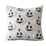 Halloween Kissenbezug 45X45cm, 3D Kürbis Kopfkissenbezug Pillow Cover Halloween Deko Indoor Kissenhülle Sofakissenbezüge Pillowcover für Sofa Festliche Kissen Deko Couchkissen (White, 45X45cm)