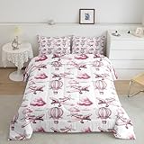 Manfei Kinder-Bettwäsche-Set mit Heißluftballons, Queen-Size-Größe, Cartoon-Flugzeug, Luftfahrt-Thema, Raumdekoration, Sternenwolken, verträumte Daunendecke, rosa Bettdeckeneinsatz, 2 Kissenbezüge