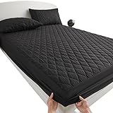 Wasserdicht Matratzenschoner Gesteppter, Dicker, Matratzenschoner, Queen-Size-Spannbettlaken, Bettunterlage, Bettauflage (ohne Kissenbezug)(Mattress Cover Black,Custom Contact)