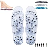 GFOUK Titanvein Ferninfrarot-Turmalin-Akupressur-Einlegesohlen, Massage-Fußschmerzlinderung, orthopädische Einlegesohlen, Akupressur, magnetische Schuheinlagen, frei schneidbar (L, transparent)