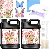 BARAKYEG 500g UV Harz Klar,2pcs UV Harz,Upgrade UV Resin Hart,kristallklares Transparentes,Schnelle Aushärtung,UV Epoxidharz für DIY Kunst,Schmuck,Handwerk,Basteldekoration,UV Resin Set mit UV Lampe
