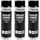 TECPO Sprühlack, 3x 500ml glänzend schwarz Autolack für Karosserie und Felgen, Glanz Farbspray schnelltrocknend Nitrolack