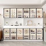 Aunvla Glasschrank Tür 200cm hoch Weißer Vitrinenschrank mit LED Lichtern, Multi Storage Bücherregal für Sammlung Schlafzimmer Wohnzimmer Büro, Weiß - Schwarzer Türrahmen