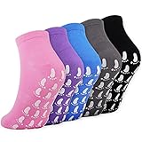 Jeasona 5 Paare Stoppersocken Damen Bunt Baumwolle ABS Socken Damen Yoga Socken Rutschfest Damen Antirutschsocken Damen socken für Yoga/Pilates/Tanz/Trampolin (Einheitsgröße, Mehrfarbig-A)