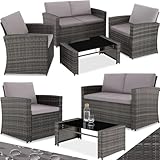 tectake Lounge Gartenmöbel Set Poly Rattan für den Garten, Möbel für den Balkon, 12-teilige Garten Lounge (wetterfest), Essgruppe mit Outdoor Sofa, Sessel und Tisch für 4 Personen (Grau/Hellgrau)