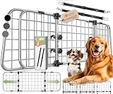 LOVPET® Hundegitter Auto, Autoschutzgitter Trenngitter Universal, verstellbare Breite, Kopfstütze Kofferraum Autogitter Maße 30 x 91-153 cm Kofferraumgitter + 2X Sicherheitsgurt für Hunde, Grau