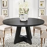 Tribesigns Runder Esstisch aus Holz, Küchentisch für Esszimmer, Wohnzimmer, 119,4 cm, Esszimmertische für 4 Personen, Bauernhaus-Esstisch mit Holztischplatte und Kreuzfuß, Schwarz (nur Tisch)
