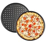 Annastore Pizzablech Set aus Carbonstahl mit Löchern antihaftbeschichtet Ø 33 cm - Backblech für Pizza mit Löchern - Backblech aus beschichtetem Carbonstahl Größe 10 Stück