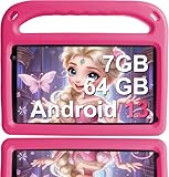 Newest Tablet für Kinder, Android 13, 7 GB RAM + 64 GB ROM, Tablet für Kinder, 17,8 cm (7 Zoll), WLAN, Bluetooth 5, Bildung + Spiele, Play Store, Dual-Kamera, Kindersicherung, mit EVA-Schutzhülle,