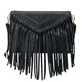 KouLi Buir Quaste Crossbody Geldbörse für Frauen PU Leder Western Hobo Fransen Handtasche Schultertasche, Schwarz