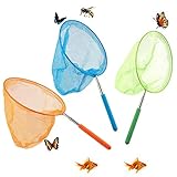 Schmetterling Net Kinder, 3 Stück Teleskop Kescher Kinder, Ausziehbar Klein Schmetterlingsnetz Kinder Ideal zum Fangen von Insekten Bugs Angeln Garten Pool Outdoor Fischernetz