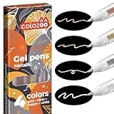 colozoo 4 Metallic Stifte Set 0.8mm Gel Pens | Gelstifte Set - Scrapbook Pen für Schwarzes Papier, Gästebuch Hochzeit Fotoalbum inkl. Gold, Silber, Kupfer & Weiß
