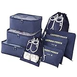 Vicloon Gepäck Organizer, 8-in-1-Set Koffer Organizer umfassen 2 * Schuhbeutel, 3 * Packwürfel und 3 * Aufbewahrungsbeutel, Reise Kleidertaschen für Kleidung Schuhe Unterwäsche Kosmetik (Dunkelblau)