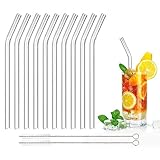 DONQL 10 Stück Glasstrohhalme Glas Wiederverwendbar Trinkhalme Qualität Trinkhalme aus Glas mit 2 Reinigungsbürsten Länge 20cm Perfekt für alle Getränke Milch (Gebogen)