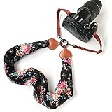 Kamera Hals Schulter Gurtband, ALLED Leder Vintage Print Weiche Kamera-Gurte für Frauen/Herren für DSLR/SLR/Nikon/Canon/Sony/Olympus/Samsung/Pentax, Scarf Black+Buckle