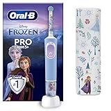 Oral-B Pro Kids Frozen Elektrische Zahnbürste/Electric Toothbrush, Kinder ab 3 Jahren, inkl. Sensitiv+ Modus für Zahnpflege, extra weiche Borsten, 1 Aufsteckbürste, 1 Reiseetui, 4 Sticker, blau/lila