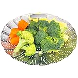 Dyaucwpo Edelstahl Dampfgarer Einstellbar Dünsteinsatz (16-25.4cm), Dampfgarer Einsatz mit Ausziehbarem Griff, Dämpfkorb für Gemüse, Dampfeinsatz für Topf, Dünsteinsatz Faltbar für Kochtöpfe