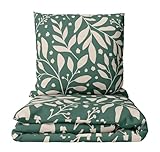 Leonado Vicenti Bettwäsche Set 135x200 cm Baumwolle YKK Reißverschluss geblümt Dunkelgrün Beige 4-Jahreszeiten