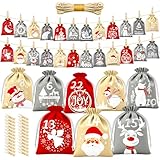 BoriYa Adventskalender zum Befüllen - Samtbeutel Stoff Adventskalender Tüten Selber Befüllen für Kinder, 24 Groß Adventkalender Stoffbeutel DIY Adventstüten, 2025 Weihnachten Advents Säckchen
