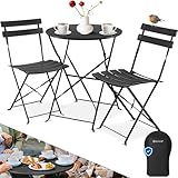 KESSER® Bistroset 3-teilig | Bistrotisch 2 klappbare Stühle Balkonset Balkonmöbel Klapp-Möbel Gartenset Sitzgarnitur Gartengarnitur Gartenmöbel Sitzgruppe Metall | Gartentisch mit Abdeckung Schwarz