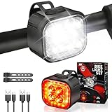 SaiXuan Fahrradlicht Set LED USB wiederaufladbar – Frontlicht 1000mAh & Rücklicht 320mAh, IP65 wasserdicht, 3+6 Modi, Fahrradbeleuchtung vorne hinten mit Halterung für Nachtfahrt & Pendeln