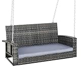 Outsunny Hängebank 2-Sitzer Rattan Gartenschaukel mit Sitzkissen Hängeschaukel Hollywoodschaukel Schaukelbank Gartenbank Grau 127 x 65 x 60 cm