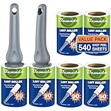 Fusselroller für Tierhaare 540 Blatt, extra klebriger tragbarer Fusselentferner, Fusselroller Kleidung, Entferner Katzen Hundehaare,Fusselrolle Tierhaare (Grau)