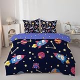 Linfye Bettdecke 155x220 cm – 4 Jahreszeiten Cartoon Rakete Steppdecke 155x220, Weiche Ganzjahresdecke Waschbare Alpaka-Sterne Schlafdecke, Wende Bettdecke ohne Bezug mit 2 Kissenbezügen 80x80 cm