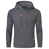 JustSun Herren Hoodie Kapuzenpullover Pullover Herren Karierter Jacquard Hooded Hoodie Grau M