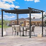 YITAHOME Metall-Pergola mit einziehbarem Dach, Outdoor-Pergola inklusive wasserabweisendem und PU-beschichtetem Baldachin mit LSF 15, Sonnenschutz für Grillveranstaltungen, Gartenpartys und Rasen in
