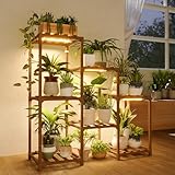 Bamworld Blumenständer mit Pflanzenlampe, 6-stöckiges Pflanzenregal aus Holz mit LED Grow Light, Pflanzenständer für Innenbereich, moderner Blumenhocker für Wohnzimmer & Balkon