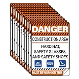 WADORN 10 x Aufkleber Mit Der Aufschrift „PSA Muss Getragen Werden“. Vinyl Aufkleber Mit Der Aufschrift „Schutzhelm Sicherheitsbrille Und Schuhe Müssen Getragen Werden“ Baustellenschild 18x13cm