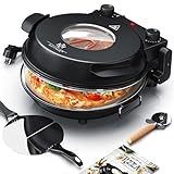 KESSER® Pizza-Ofen elektrisch bis 400 Grad | Elektrischer Pizzabäcker 1200W mit feuerfester Steinplatte & Timer Durchmesser 32cm | 5 Heizstufen & Sichtfenster | inkl. Pizzaschneider & Rezeptbuch