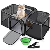 Pecute Katzentransportbox Transportbox Katze Groß, 48x33x34cm Erweiterbar Katzenbox für 2 Katzen Hund Welpen, Flugzeug Faltbar Hundetransportbox Zusammenklappbare Transporttasche Katze Transport