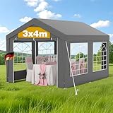 Pavillon 3x4m Winterfest – Wasserdichtes & stabiles Gartenzelt mit Fenstern, schweres Partyzelt für Hochzeit, Feier, Hausparty – Winddichtes Festzelt für den Winter, grau