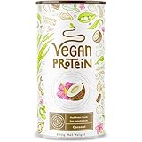 Vegan Protein - KOKOS - Pflanzliches Proteinpulver aus gesprossten Reis, Erbsen, Sojabohnen, Leinsamen, Amaranth, Sonnenblumen- und Kürbiskernen - 600 Gramm Pulver