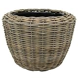 Klocke Pflanzkörbe Pflanzkorb Rattan Rund – Beigegrau - Weidenkorb mit Einsatz für Außen/Outdoor - Gartenkorb Korbgeflecht - Übertopf für Garten/Pflanzgefäß (Ø 55cm / Höhe 43cm)