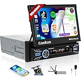 SIXTOP 1 DIN Bluetooth Autoradio mit Wireless CarPlay & Android Auto, 7 Zoll Elektrisch Versenkbarer Touchscreen Autoradio 1din mit EQ, FM, Type-C/USB/AUX/TF/SWC+Rückfahrkamera