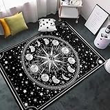 FEOFKJD Boho Himmelsteppich - Schwarz und Weiß Sternbilder Sternzeichen Teppiche Mond Teppich Solar Sterne Teppiche Gothic Bodenmatten für Schlafzimmer Wohnzimmer Esszimmer 90 x 150