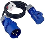 RoadEu Anschlusskabel - Kupplung Adapter – 32-A-Stecker an 16-A-3P-Steckdose. 3x4 mm² Verlängerungskabel 230 V. Netzverlängerungsadapter, 5 m lang - Made in EU