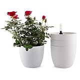 T4U 18cm Selbstwässernder Blumentopf mit Wasseranzeiger Weiß Blumentopf Set 4er-Set, Selbstbewässerung Wasserspeicher Pflanzgefäß Übertopf für Innen- und Außenbereich