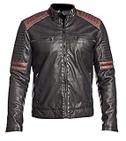 AKSAH FASHION Herren Retro Schwarz Vintage Motorrad Echtleder Biker Lederjacke, Schwarz , M