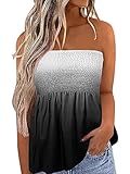 Flprinces Damen Tube Tops Ärmellos trägerlos rückenfrei Plissee Stretch Bandeau Tank Top Tunika Weste Hemd Bluse, A-a-schwarz und weiß, XXL