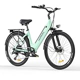MileCity1 26' E-Bike für Erwachsene, 7 Gang Elektrofahrrad mit Austauschbarem 36V 13Ah Akku, 25 km/h und 80–100km Reichweite E-Bike für Städtische Pendler, IP65 Wasserdicht (MileCity1, Grün)