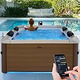 Miweba MSpa Whirlpool Outdoor | Frame Oslo Amber mit Fester Außenwand - Pool mit App Steuerung - 6 Personen Spa 160x160cm - UVC+ Wasserreinigung - Aufstellpool - Hot Tub