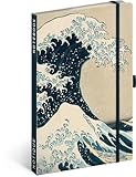 NOTIQUE Notizbuch Liniert mit Gummiband 13x21cm ca. A5, Designer Hardcover Notebook, Notizblock, Notizheft, Journal, Tagebuch für Erwachsene, Damen (Katsushika Hokusai)