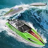 PENGBU RC Ferngesteuertes Boot ab 6 8 Jahre, 1:16 RC Boot Ferngesteuert 28 KM/H Speedboot mit Fernbedienung für Kinder ab 6 8 Jahre, Pool Spielzeug mit 2 Akku, Doppelt Wasserdicht